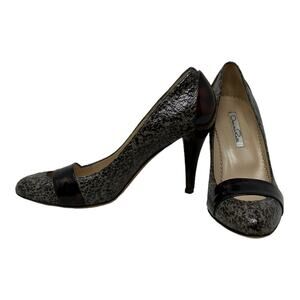 Oscar de la Renta Gray Speckled Leather Tortoise Trim Pumps size 37